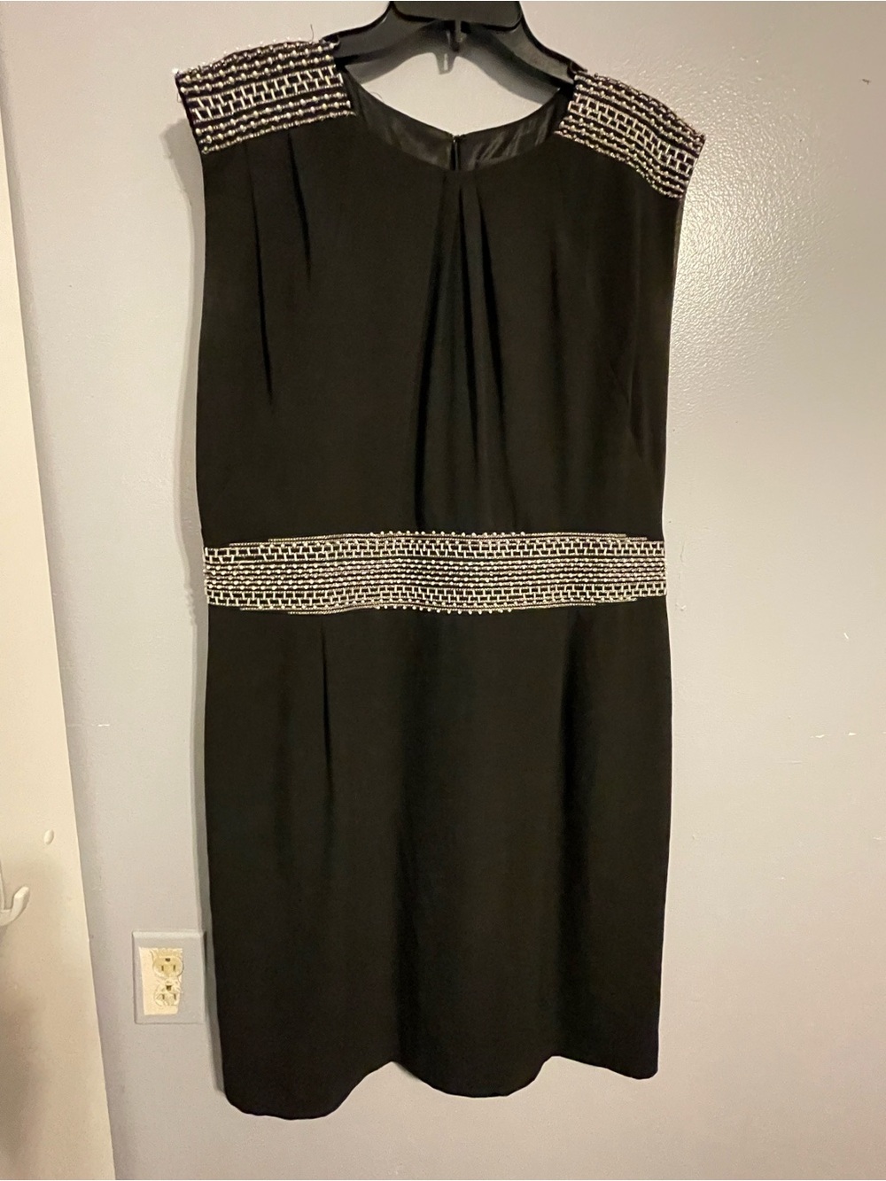 Tahari Black Midi Dress with Silver Beaded Accents